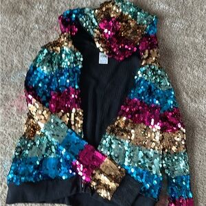 Victoria's Secret Multicolor Sequin Hooded Jacket - Blue, Pink, Gold, Teal